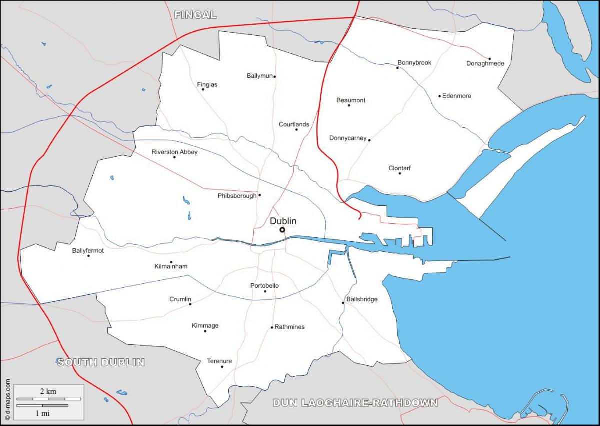 خريطة مدينة دبلن الأحياء